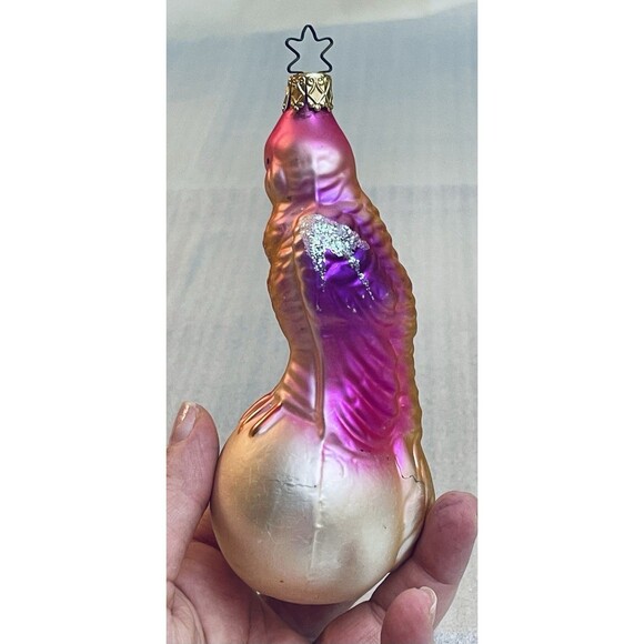 Vintage German Blown Glass Pink Parrot Bird on Ball Ornament ~5.5" - Picture 4 of 10